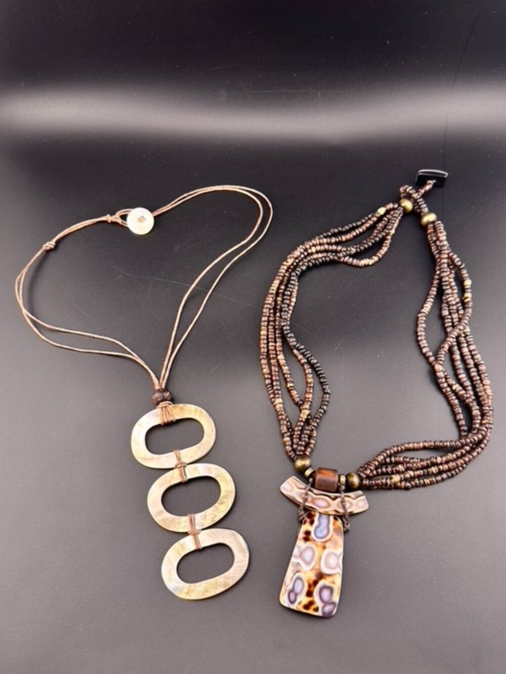 Two Seashell Spotted Cowrie Beaded Geometric Island Necklaces Vacation wear